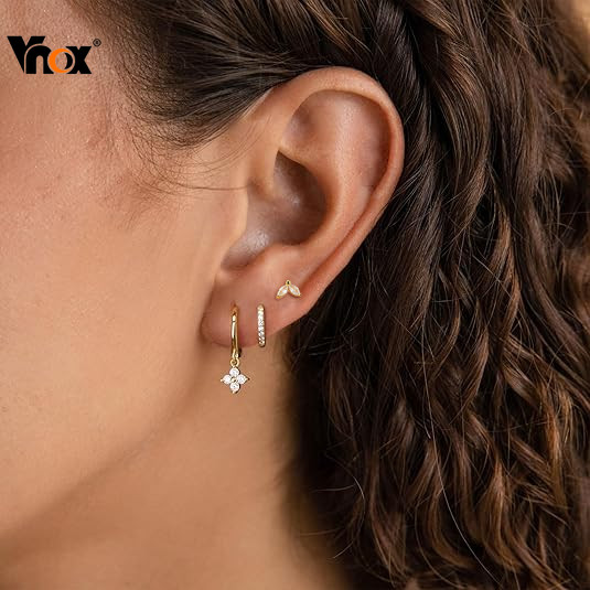 Conjunto De Brincos Brilhantes Cúbicos De Zircônia Vnox 3 Em 1 , Hipoalergênico Banhado A Ouro Joias De Festa Para Mulhe em Oferta na Shopee