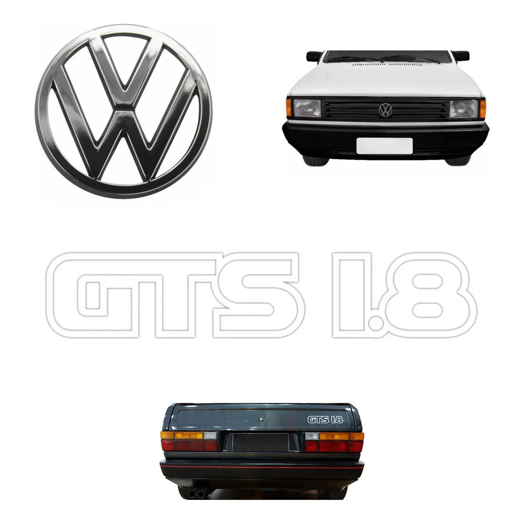 Emblema Vw Da Grade + Gts 1.8 Branco - Gol 1987 À 1990