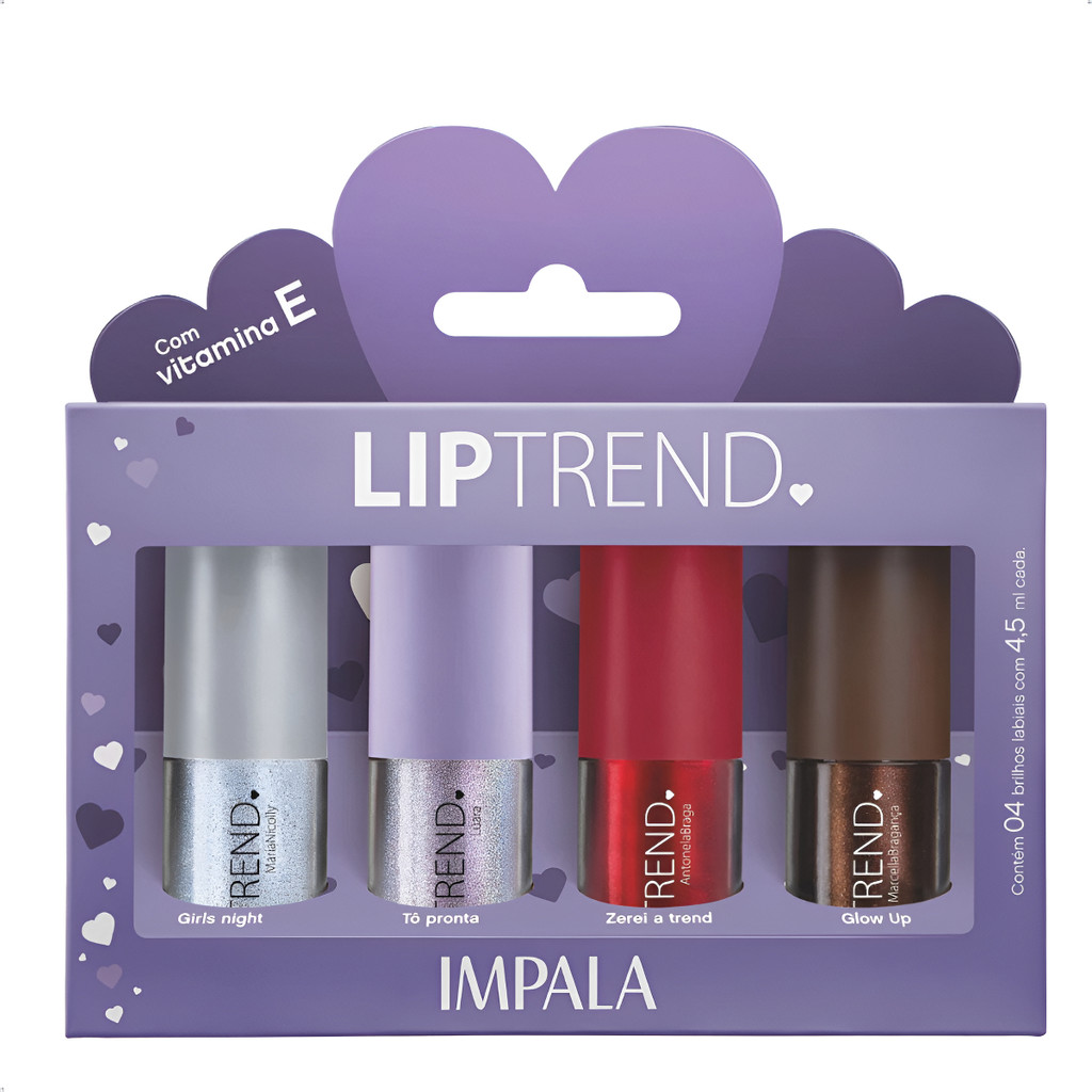 Kit 4 Cores Brilho Gloss Labial Impala Liptrend Lançamento