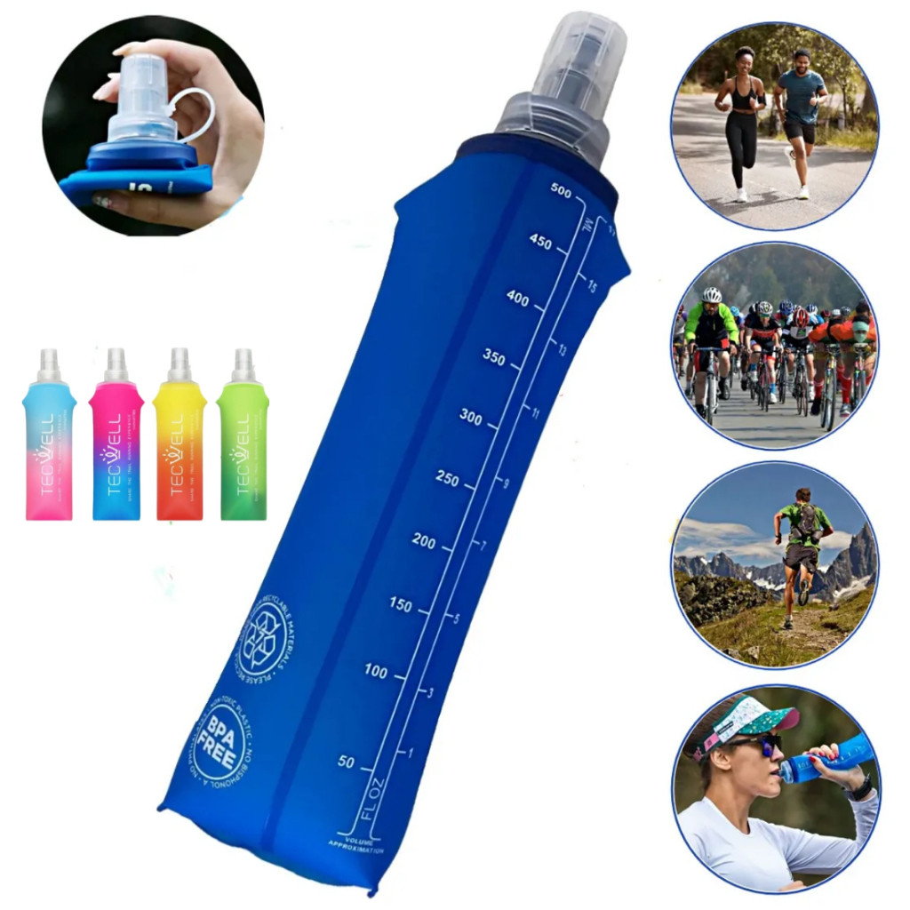 Garrafa De água Corrida Flexível Garrafa Dobravel De Silicone Para Academia Soft Water Bag TPU Folding Flask 500ML em Oferta na Shopee