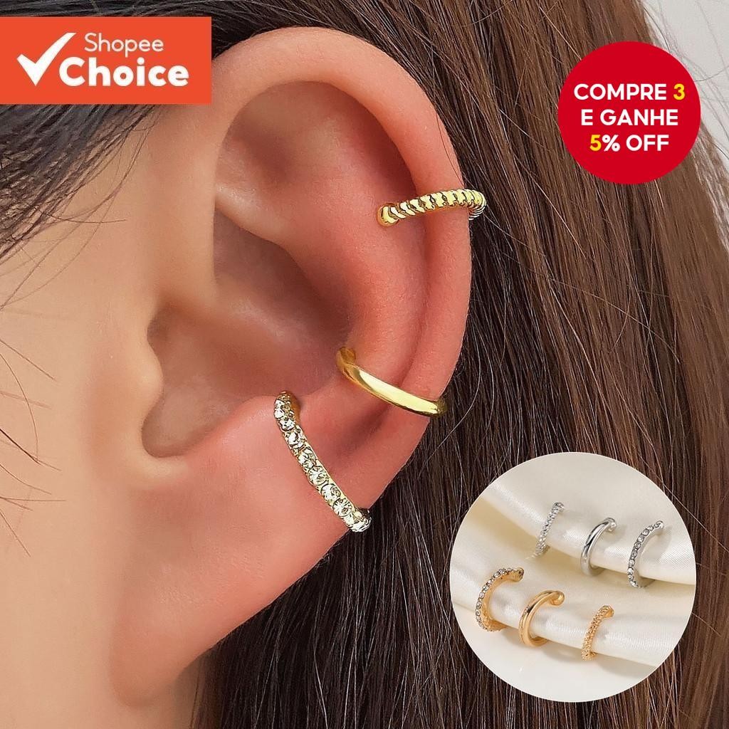 3 Unidades Minimalista Elegante Strass Em Forma De U Clipes De Orelha Femininos Vintage Conjunto Não Perfurado