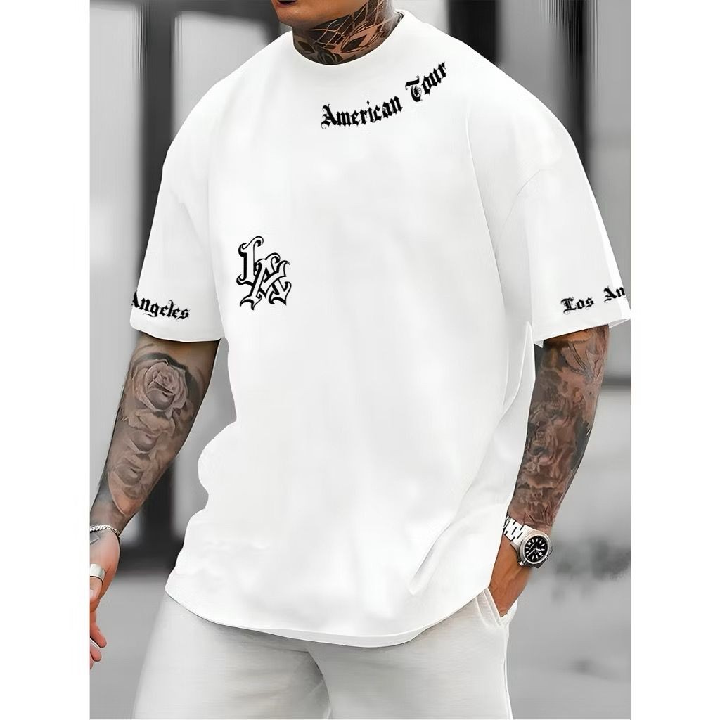 Camiseta Larga Lançamento 2026 Camisa Gola Redonda Algodão Los Angeles America Qualidade Premium
