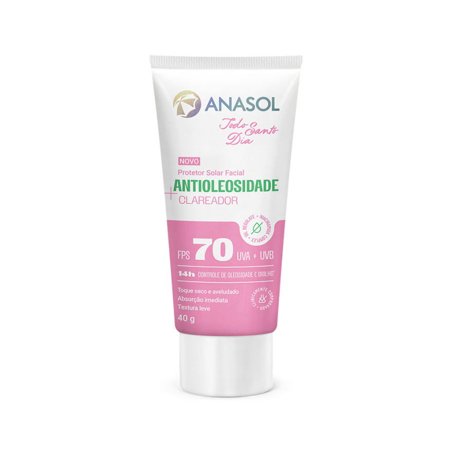 Protetor Solar Facial Anasol Todo Santo Dia TSD Antioleosidade Clareador FPS 70 em 40g