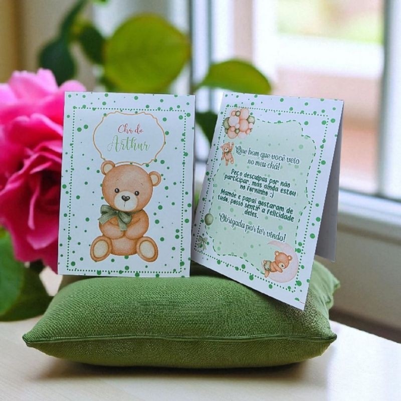 Cartão de Agradecimento para Mesa de Convidados Chá Ursinho Baloeiro Verde em Oferta na Shopee