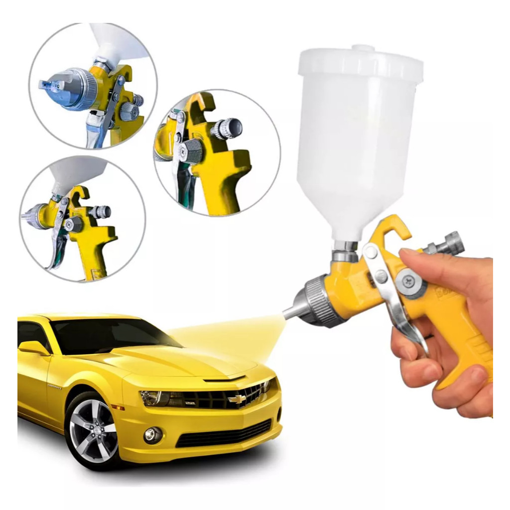 Maquina De Pintura Profissional Hvlp 1.4mm Amarela 600ml Ajustável Pulverização em Oferta na Shopee