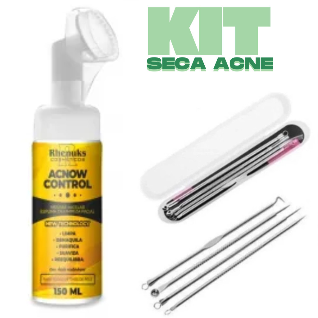 Kit Mousse Micelar Acne Espuma De Limpeza + Kit estojo com 4 extratores para remoção de cravos e espinhas