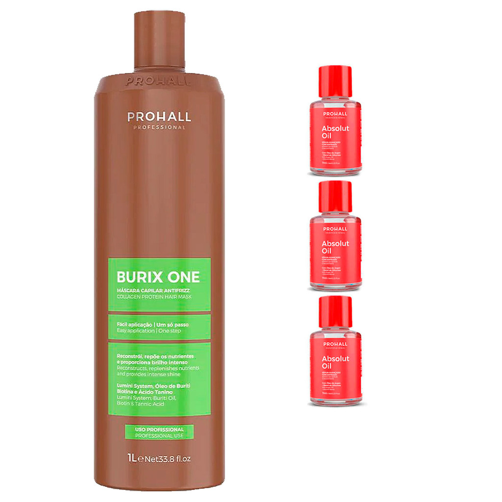 Alisante Cabelo Progressiva Burix One Prohall 1 Litro +3 Absolut Oil 7ml