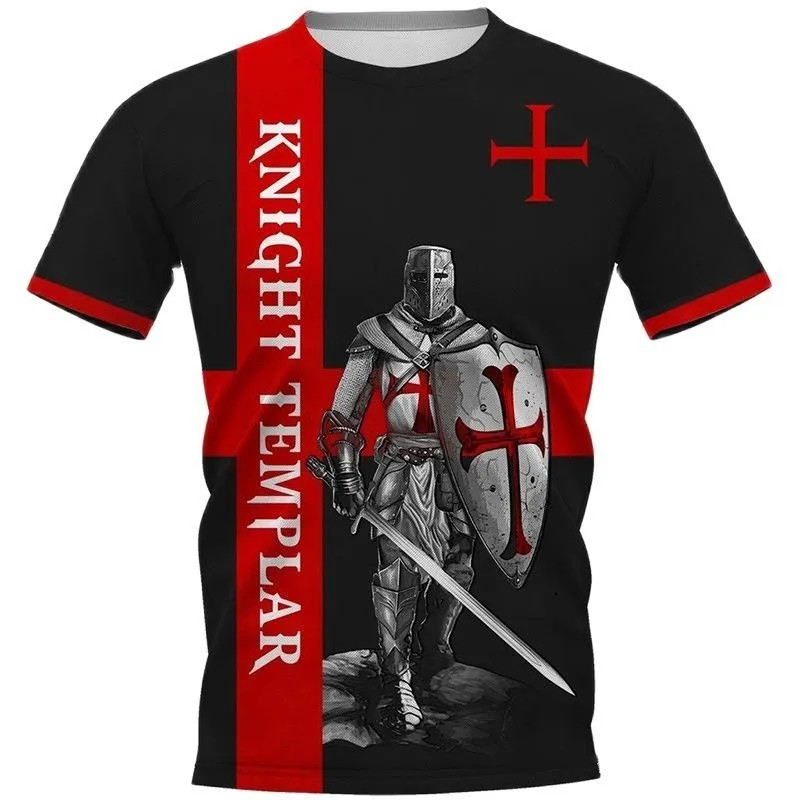 Estilo De Rua Camiseta Sublimação Manga Curta Topo Moda retro Cavaleiro Templo 3D Impresso Masculina Verão casual em Oferta na Shopee