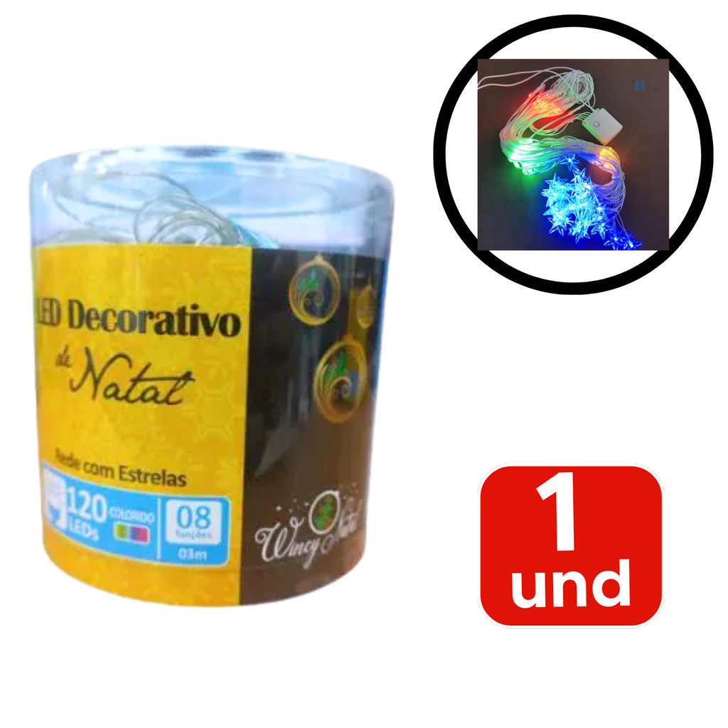 Rede Estrela De Natal 120 Lâmpadas Led Com 8 Funções Pisca Pisca Decoração Natalina Colorido Branco