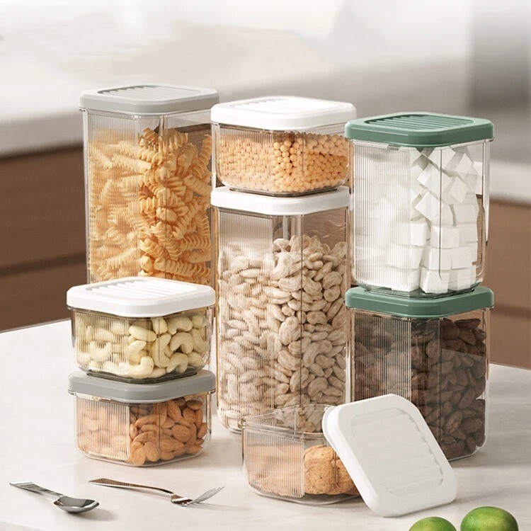 Pote hermético de plástico com tampa de alta vedação com borracha de selagem e tamanhos diversos