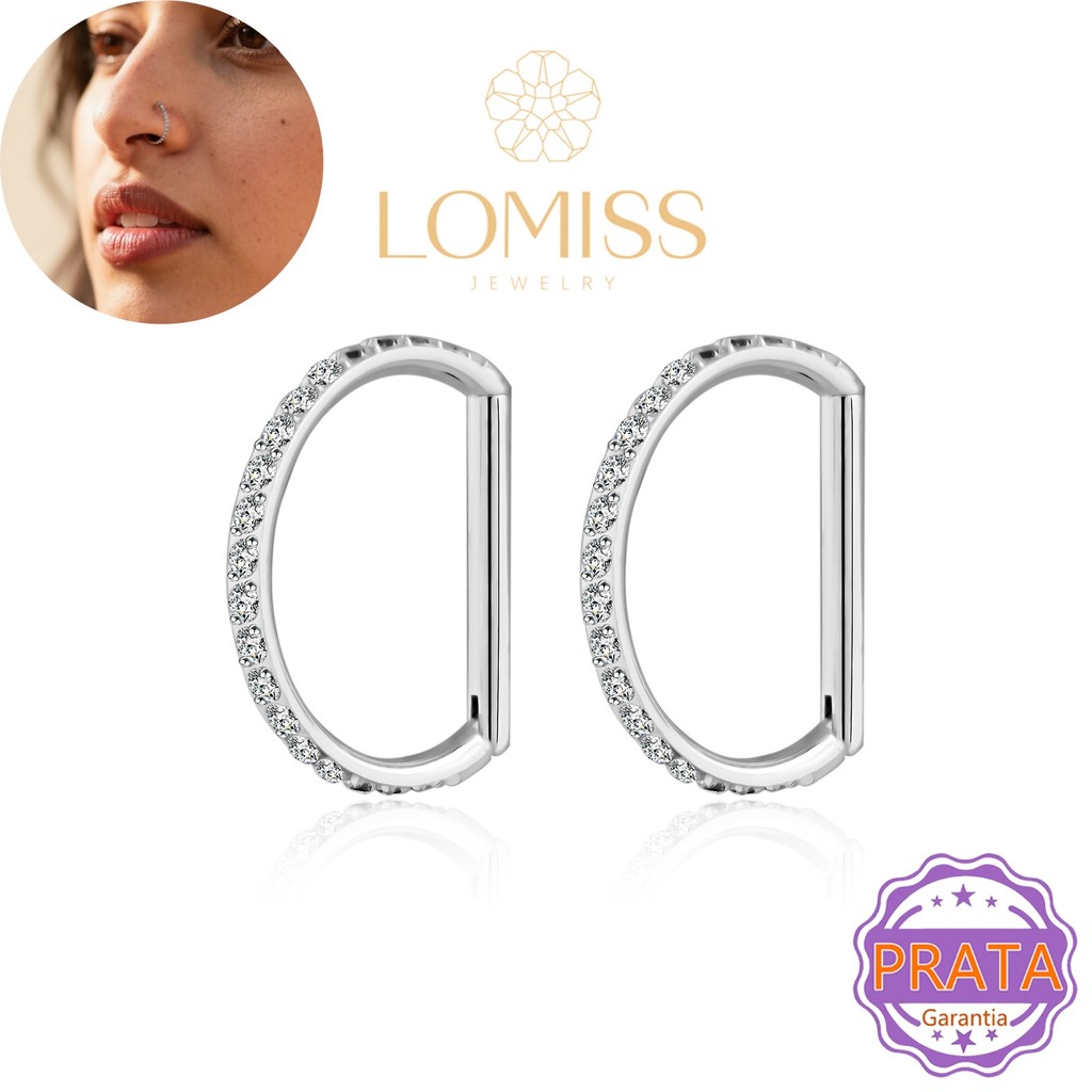 Piercing Nariz Argola D-Ring Prata 925 | Septo Nostril Orelha Rook Conch Daith | Zircônia Lateral Segmento Articulado em Oferta na Shopee