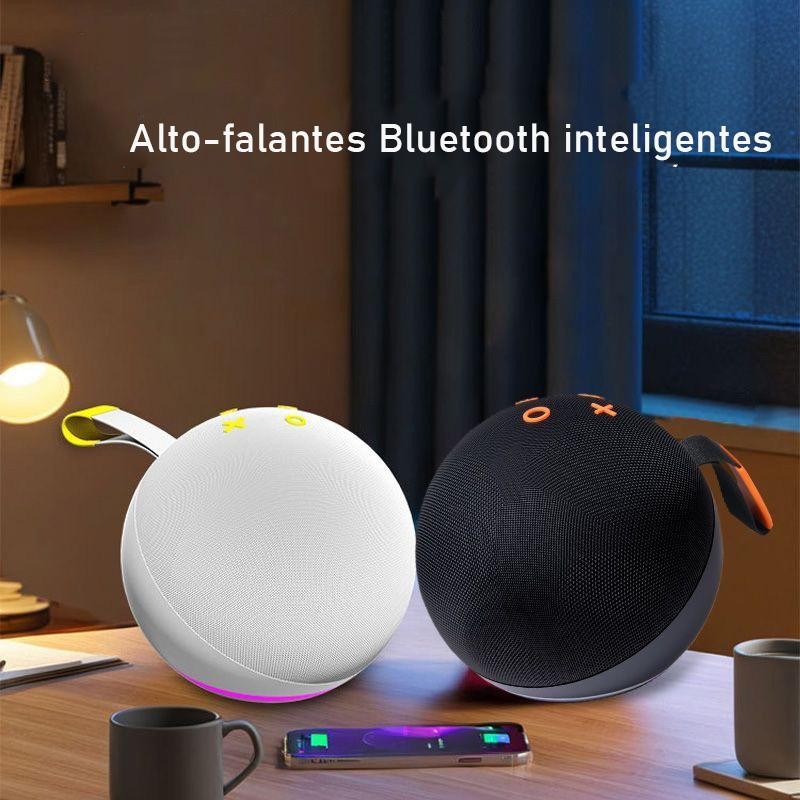 Caixa de som portátil Bluetooth 5W com LED colorido rádio FM compatível com USB para uso em mesa tecido sem fio