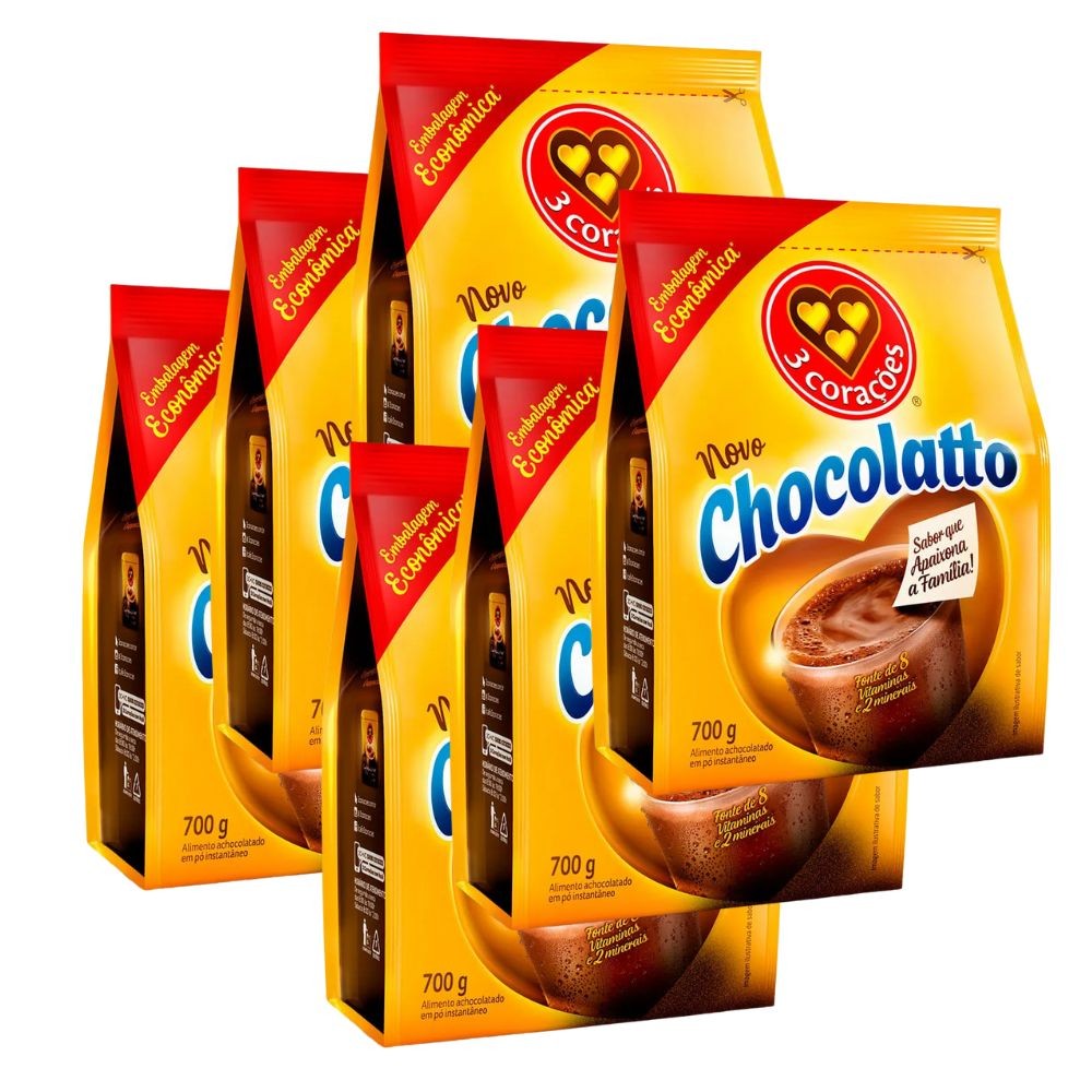 Achocolatado em Pó Zero Lactose Chocolatto 3 Corações 6x700g