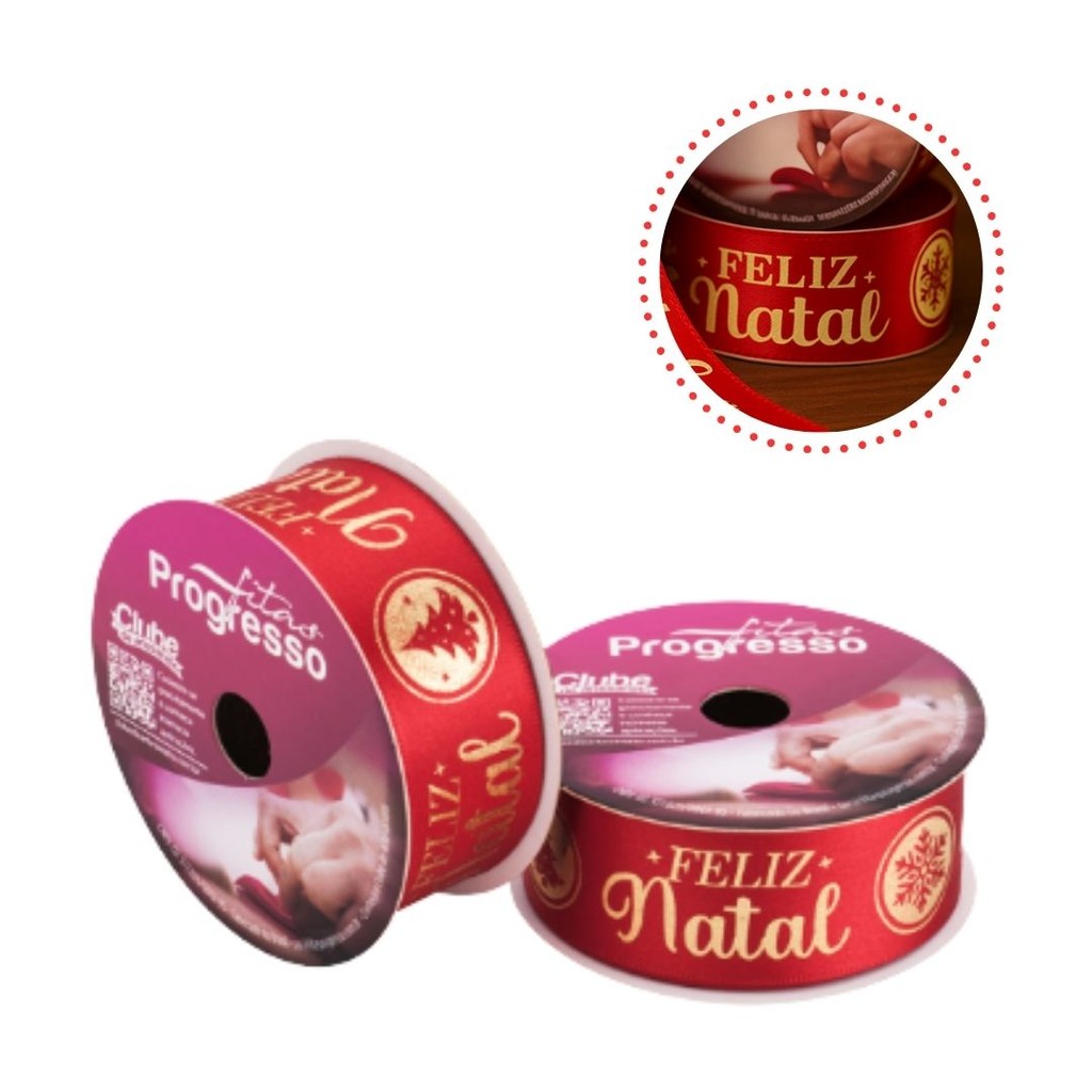 ROLO DE 10 METROS DE FITA CETIM 30 MM FELIZ NATAL COR 060 - FITAS PROGRESSO(CHOCO)