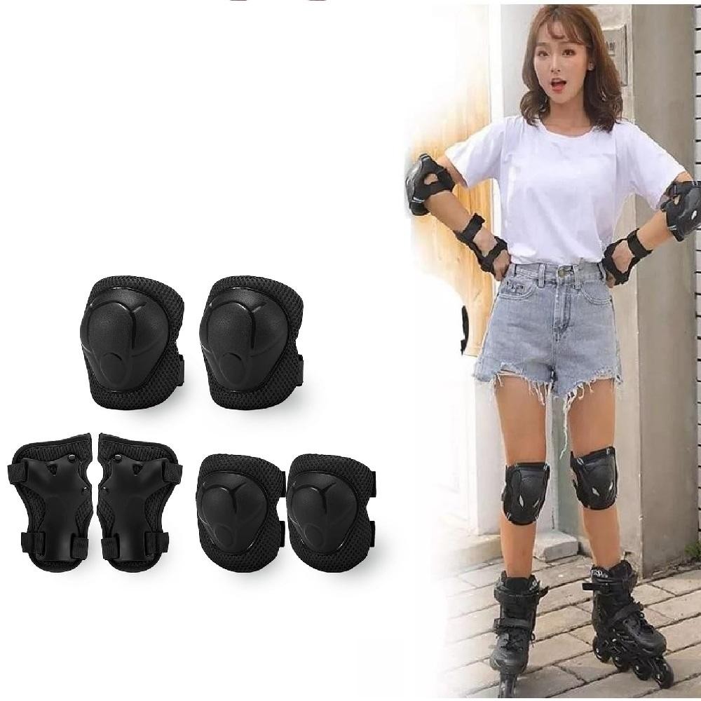 Kit Segurança Infantil Esportivo Conjunto Skate Bike Patins Joelheira Cotoveleira Protetor Preto