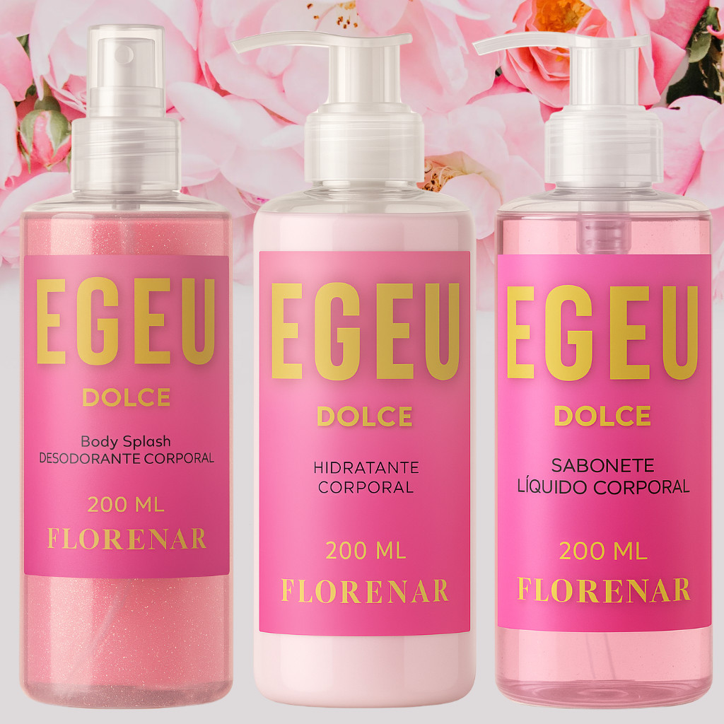 1 Kit Feminino Body Splash Egeo dolce 200Ml + 1 Hidratante 200ML + 1 Sabonete Líquido 200Ml