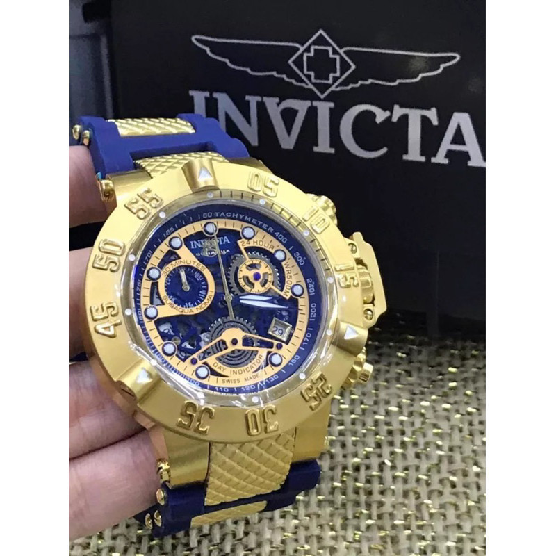 Relógio Invicta 18527 Subaqua Skeleton Noma 3 Azul Banhado a ouro 18k