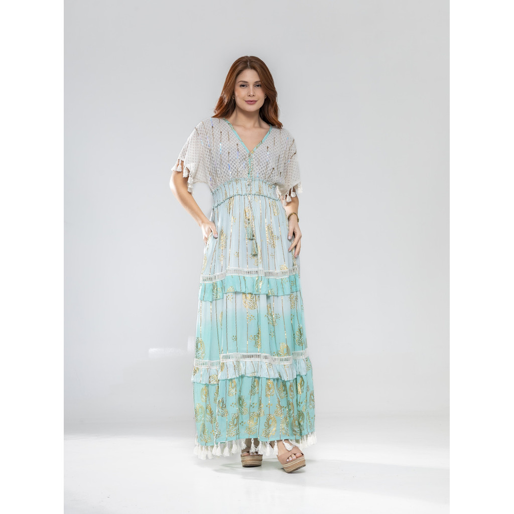 Vestido Longo Indiano Estilo Boho Chic com Detalhes 2209 em Oferta na Shopee