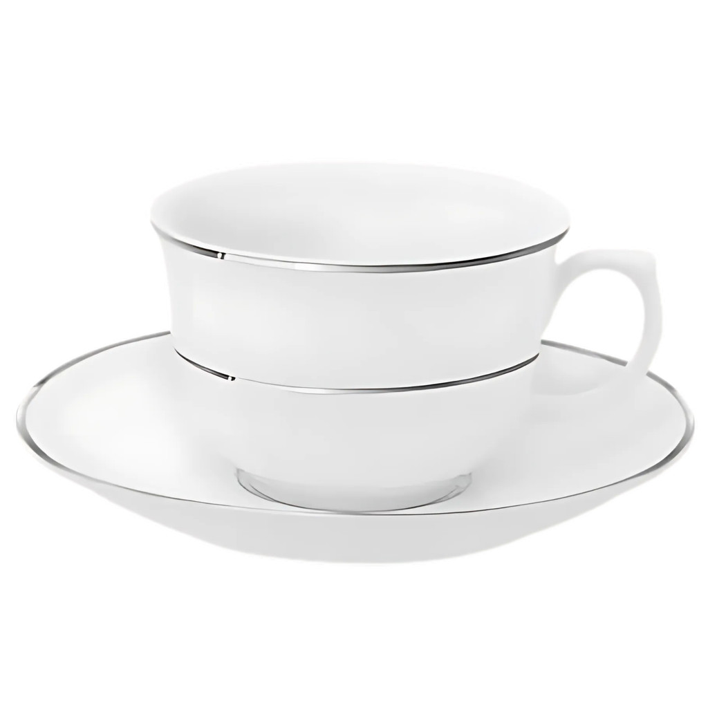Xicara De Chá Café Com Pires 240ml Porcelana Luxo Borda Prata Diamond Oxford em Oferta na Shopee