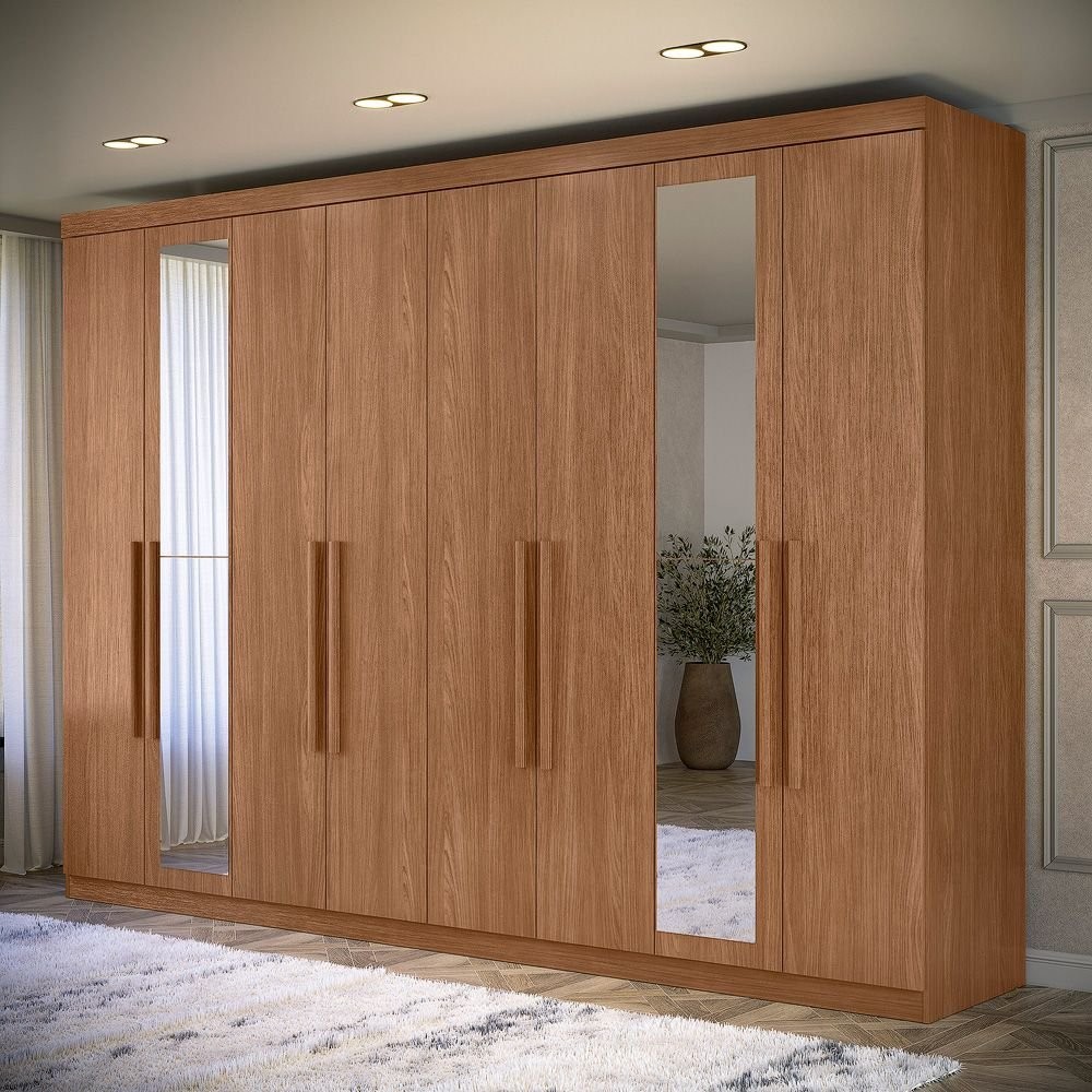 Guarda-roupa 8 Portas 4 Gavetas Master New com Espelho Jatoba em Oferta na Shopee