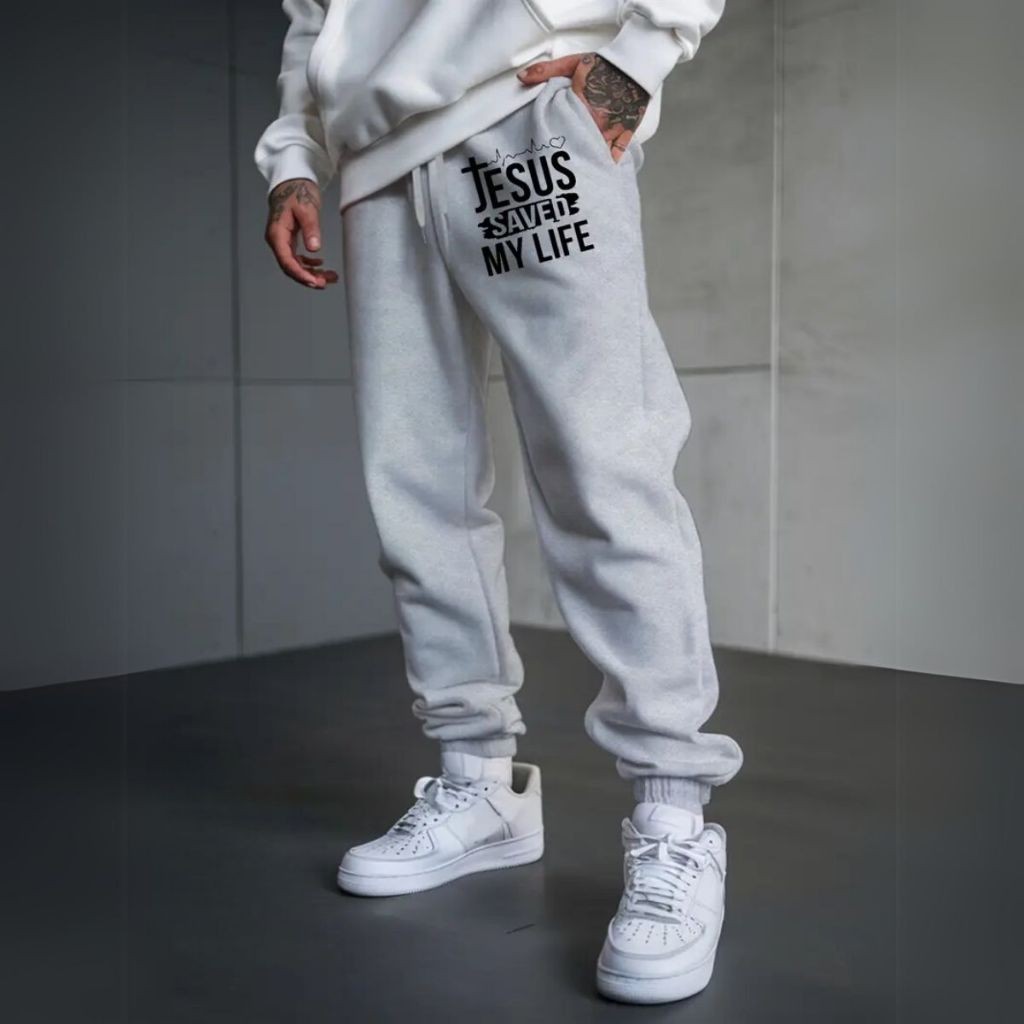 Calça Moletom Flanelado Moda Gospel Unissex Jesus Salvpu Minha Vida Casual Confortável