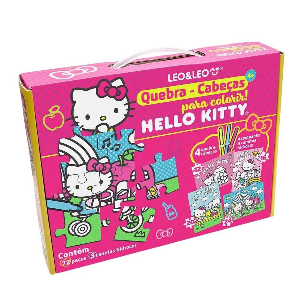 Quebra-Cabeça 4 em 1 para colorir Hello Kitty - Kit c/ 72 Peças e 3 Hidrocor Leonora - 91716 em Oferta na Shopee