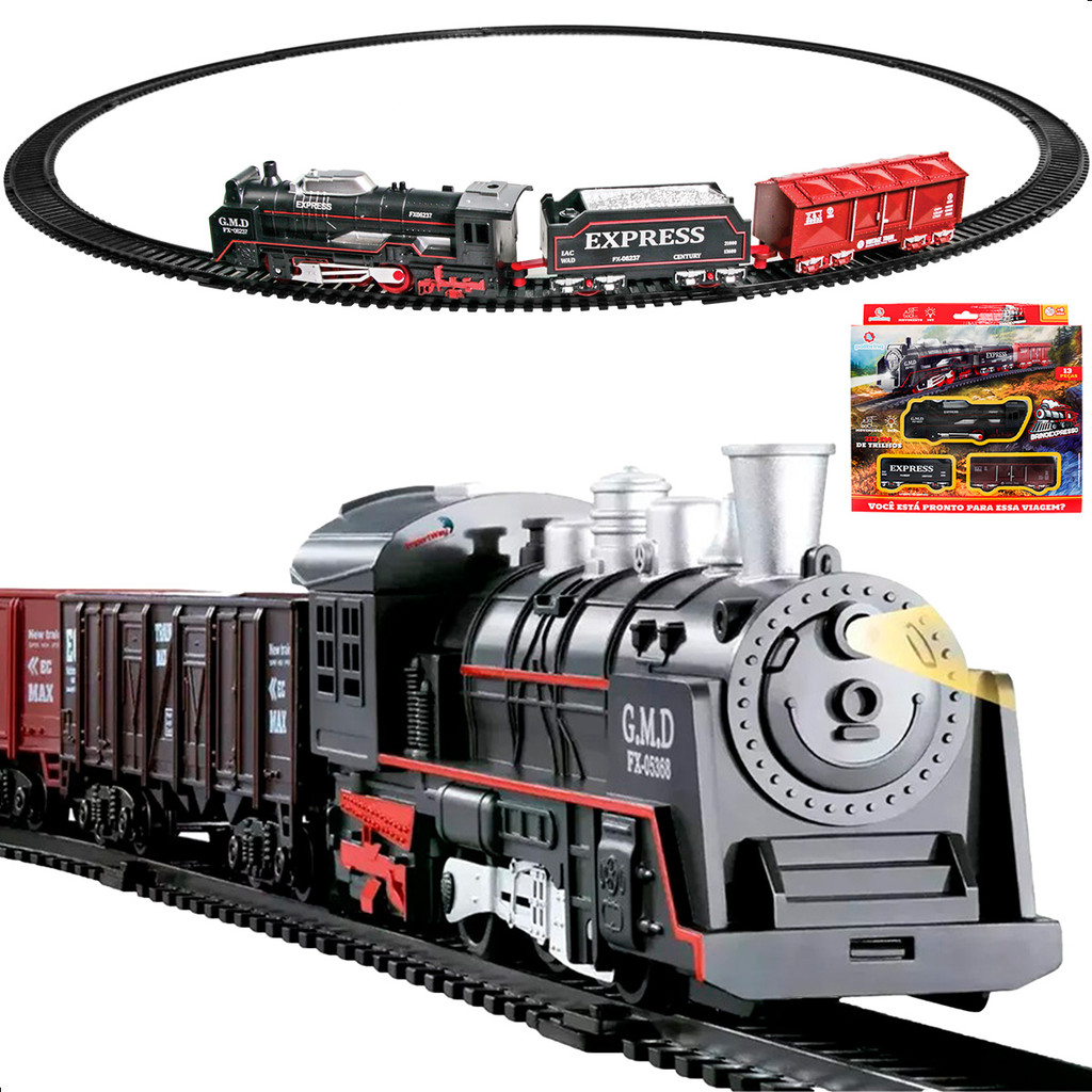 Trem Ferrorama Trenzinho Trilho Vagões Luz Polibrinq - PT01