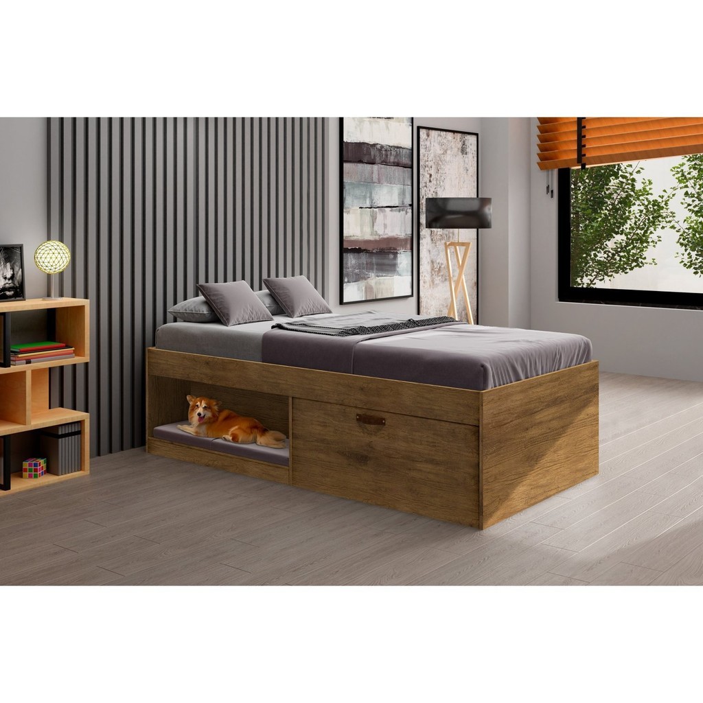 Cama Solteiro com Sapateira e Nicho Laura Yescasa Jequitibá em Oferta na Shopee