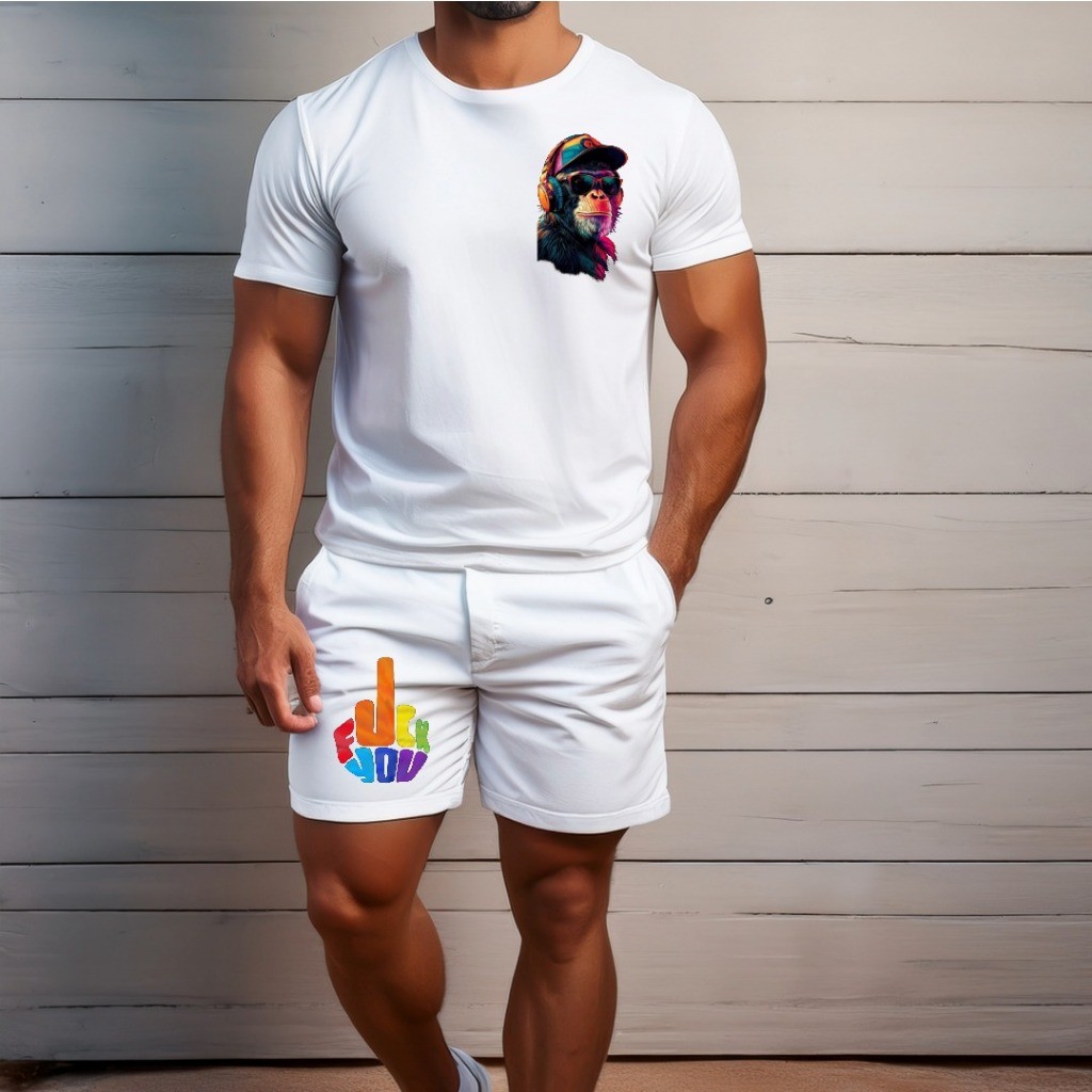 conjunto kit Camiseta camisa e Short Tectel Conjunto Masculino Estilo Casual Fuck You Premium SHORT E CAMISETA
