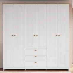 Guarda-Roupa Casal Americano 6 Portas 3 Gavetas Branco/Ipê - Decibal