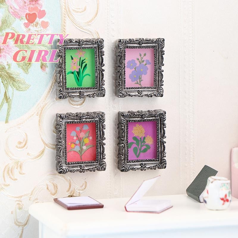 [Pretty ggirl] 2 Peças De Casa De Bonecas Em Miniatura 1 : 12 Moldura Antiga Manny Pintura A Óleo Acessórios De Decoraçã