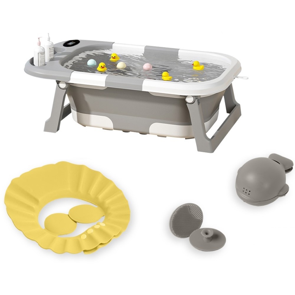 Banheira Dobrável Compacta Para Bebês Com Termômetro Cinza Yuupi em Oferta na Shopee