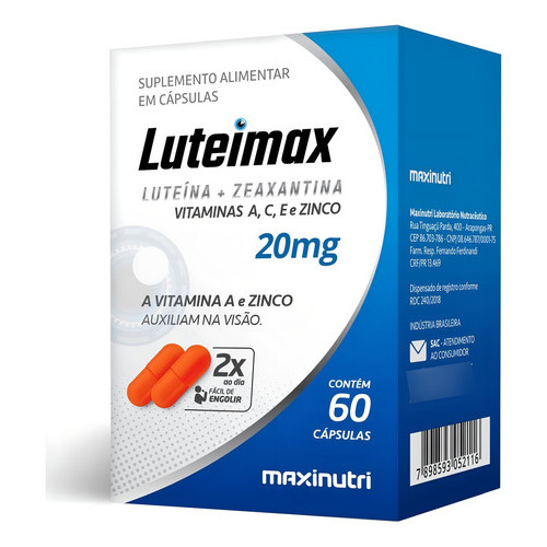 Luteína & Zeaxantina 20mg 60 Cápsulas Maxinutri em Oferta na Shopee