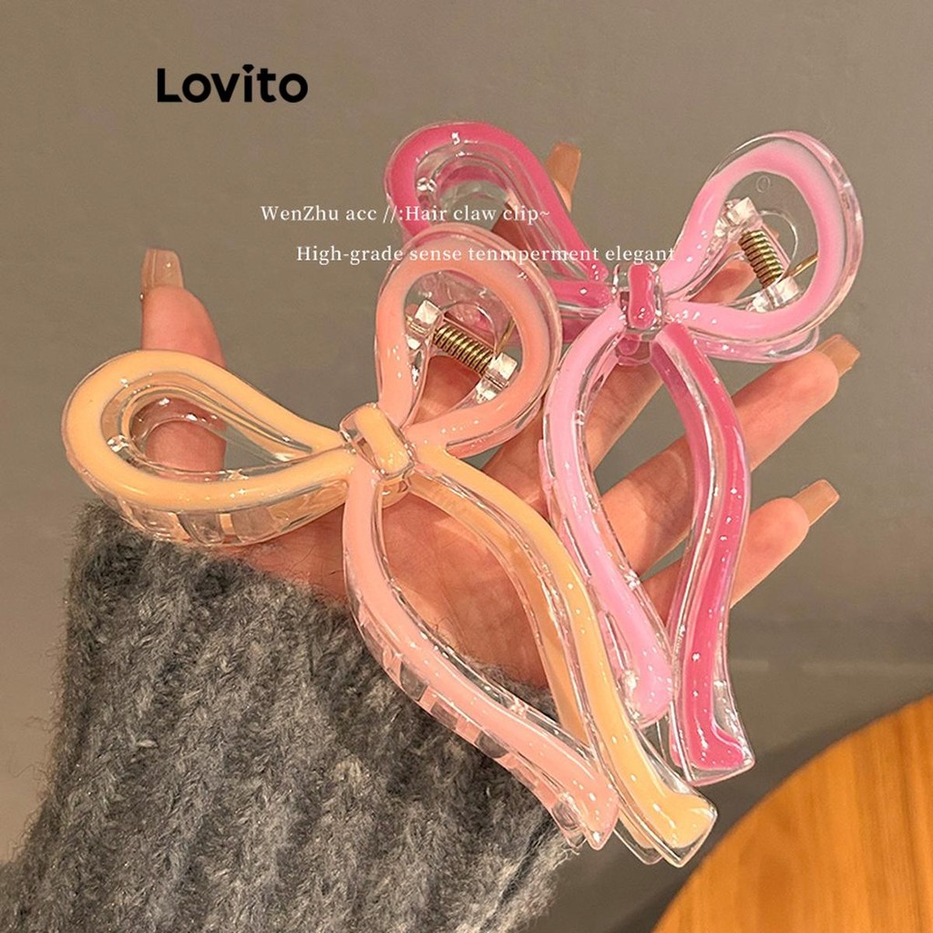 Detalhes do Lovito Grampos De Cabelo Casuais Laço Liso Colorblock Glaze Para Mulheres LFA30377