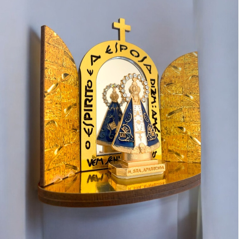 Capela Portuguesa Nossa Senhora Aparecida dourada com Imagem dupla face