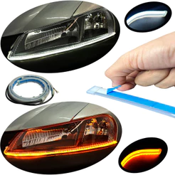 Par Fita DRL 45/60cm Led 12v lanterna farol universal Efeito Preenchimento + Seta Sequencial