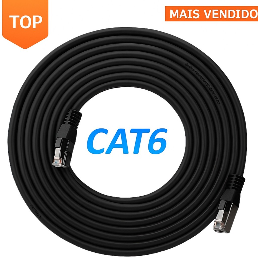 30M Cabo de Rede RJ45 Cat6 Alta Velocidade PRETO Internet Notebook - PS4 - PS5-XBOX Interno/Externo em Oferta na Shopee