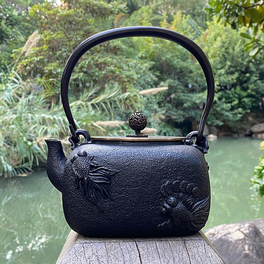 Chaleira quadrada de ferro dourado puro artesanal chaleira de ferro antigo japão sul Ironware Retro chaleira não revesti