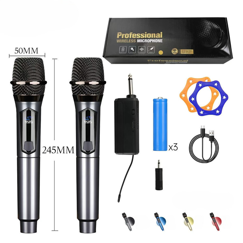 2 Microfone Sem Fio Profissional UHF conjunto com 2 Microfones + Receptor Recarregável  marisa