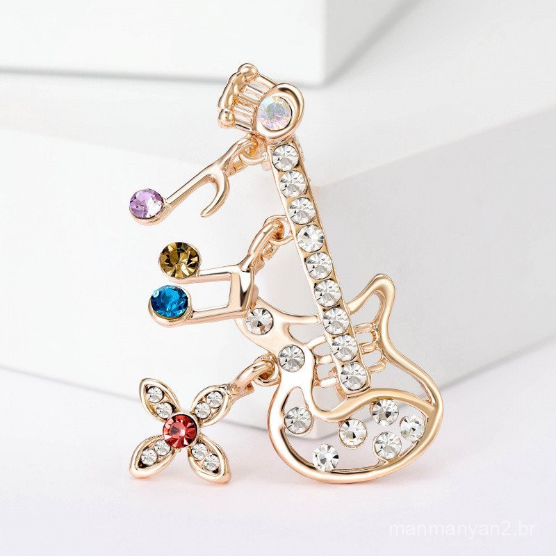 Broche De Guitarra Para Mulheres , Alfinete De Música De Strass Oco Casaco E Blazer
