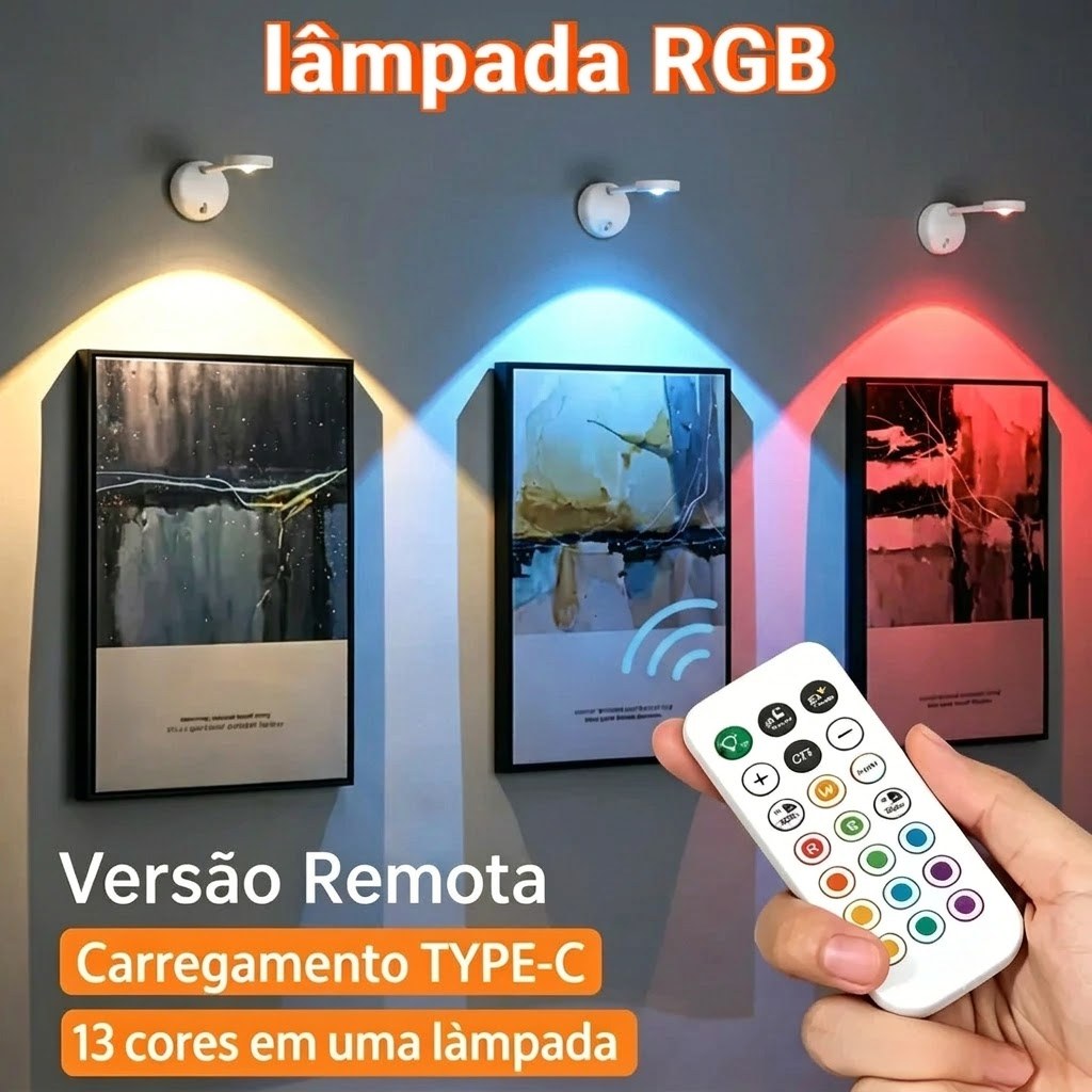 13Cores RGB Led Parede Decoração sem fio Com Sensor de Movimento Luminaria Recarregável para Casa Escritorio