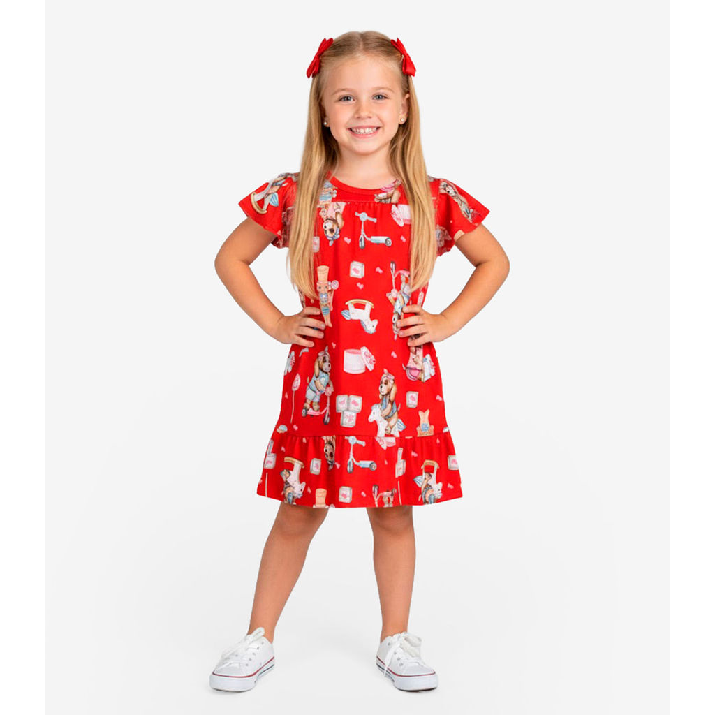 Vestido Infantil Com Manga Godê Select Vermelho