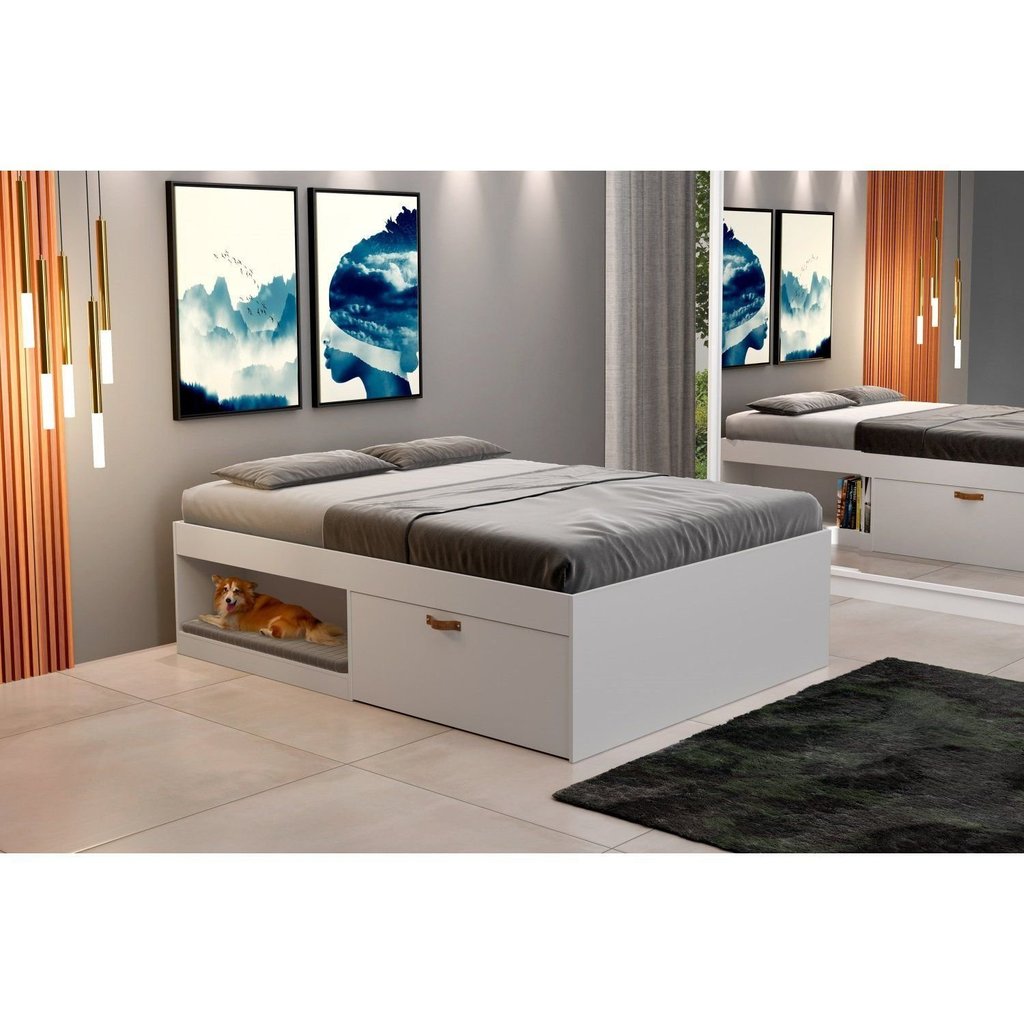 Cama Casal com 2 Sapateiras e 2 Nichos Laura Yescasa Branco Branco