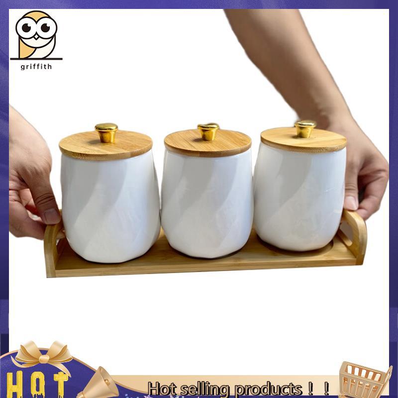 Conjunto De Recipientes De Armazenamento De Cerâmica Decorativos De Vasilha Para Café Chá De Açúcar , Inclui Potes De Ba