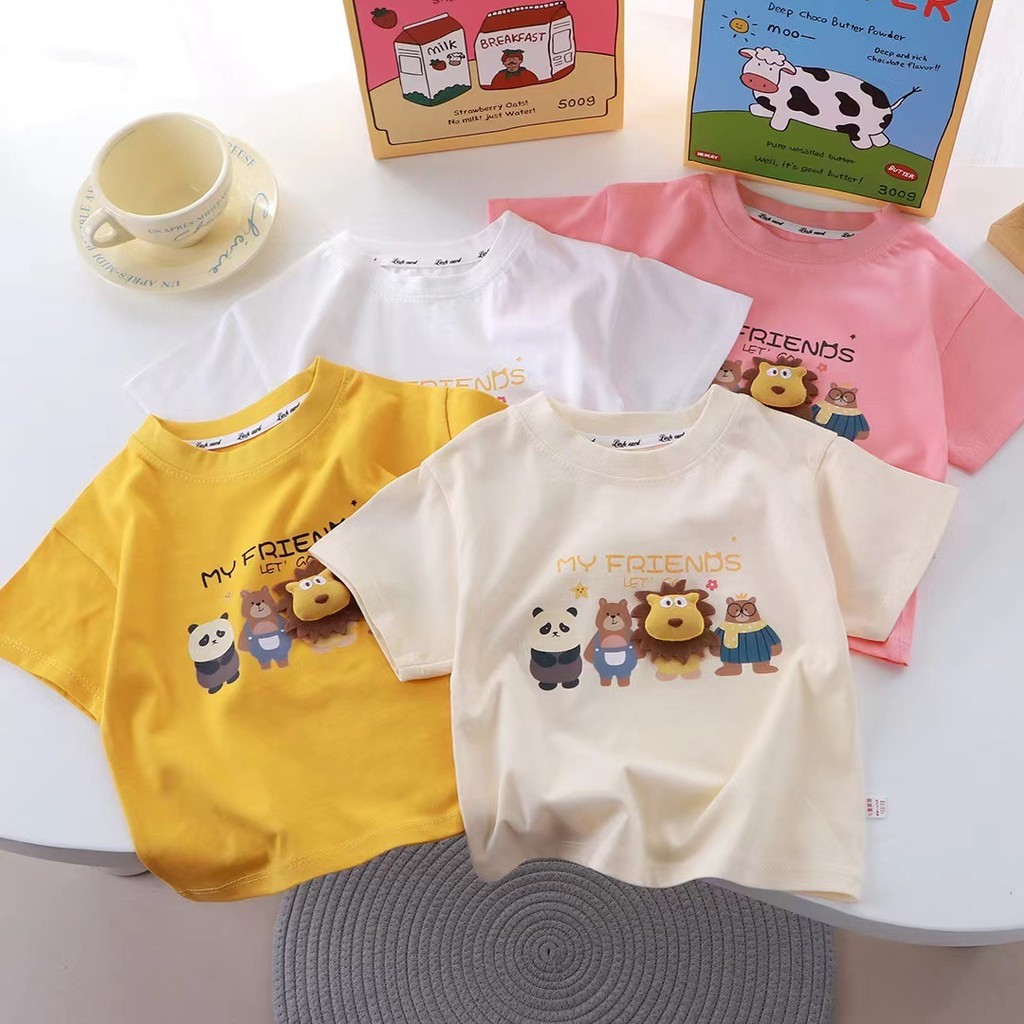 Novo dos desenhos animados tridimensional boneca camiseta crianças de manga curta puro algodão meninos meninas verão uma