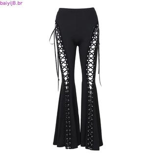 Hi * Calça Flare Feminina Elegante Ilhó E Detalhe Gravata Tecido Elástico
