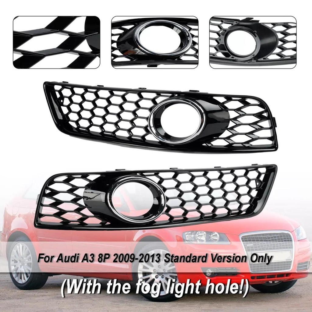 Chrome Preto Favo De Mel Malha Estilo Frente Do Carro Luz De Nevoeiro Capa Grill Guarnição Grade Para Audi A3 8P 2009 20