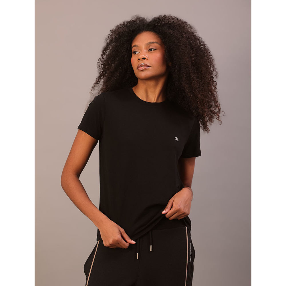Camiseta Feminina Logo Bordado Calvin Klein Jeans - Preto