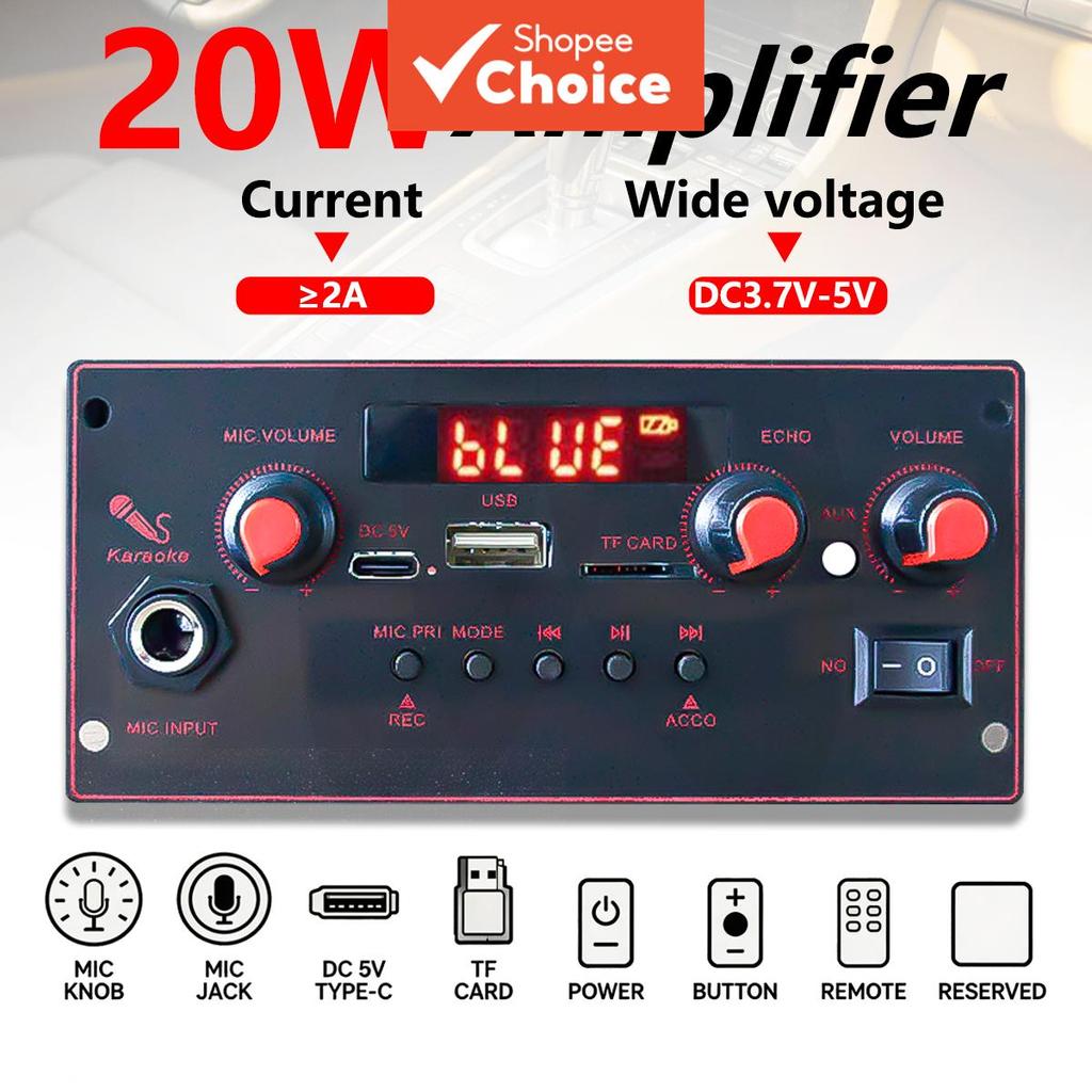 Placa Amplificadora Bluetooth 3.7V-5V, Mini Módulo de Áudio com Decodificador MP3, USB/TF/FM/AUX, Gravação, Chamada Mãos