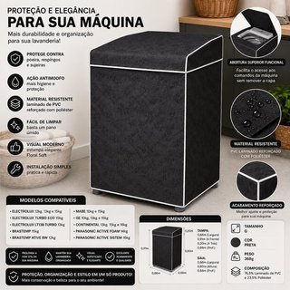 Capa Maquina Lavar PVC Impermeavel Forrada Tampa Grande Preta Protecao Agua Poeira Arranhões Durabilidade